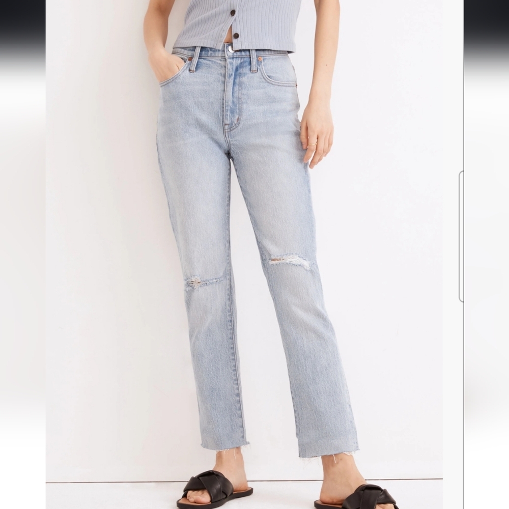 Madewell The High-Rise Slim Boyjean in Prentice Wash: Ripped Edition sz 28 ND555